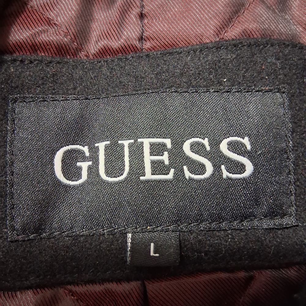 GUESS Men's L Black Double-Breasted Wool Coat - Picture 3 of 7